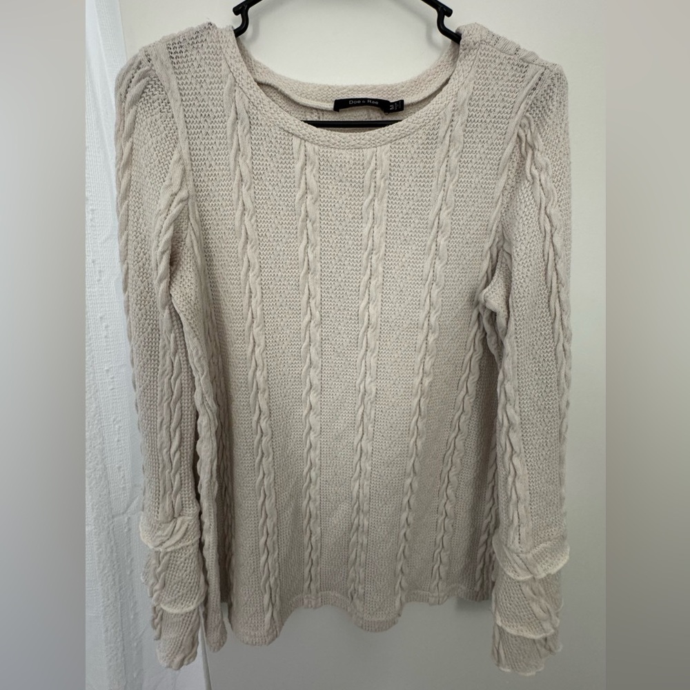 Doe & Rae Cream Cable Knit Sweater